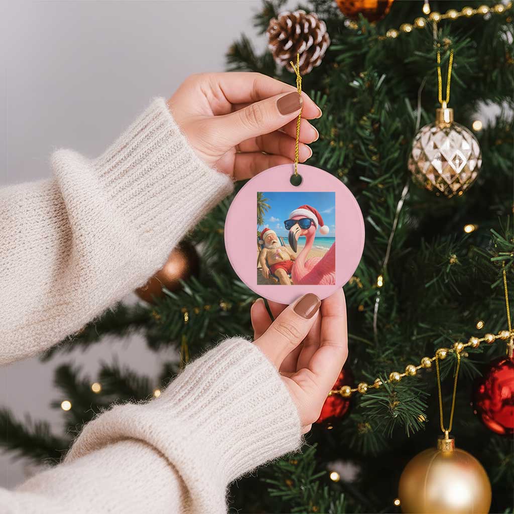 Funny Flamingo Beach Selfie Ceramic Ornament Christmas in July