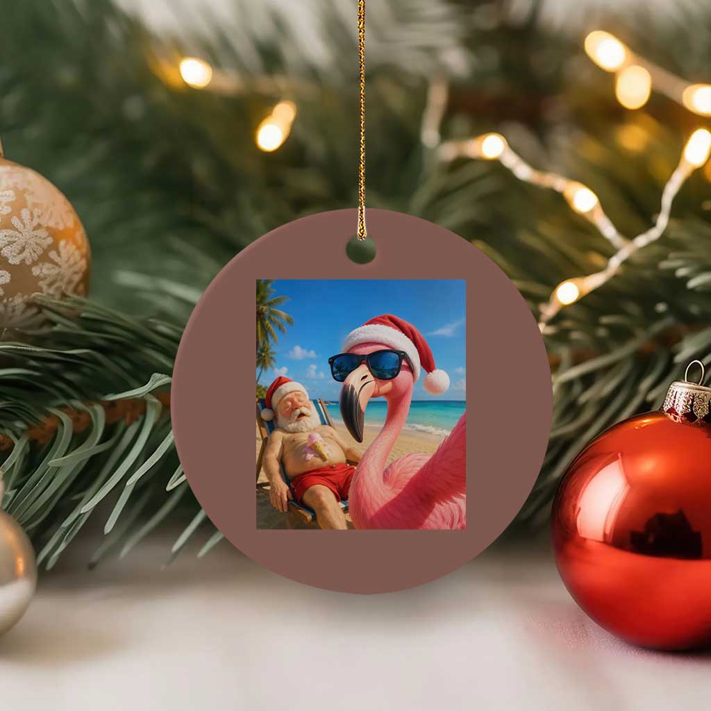 Funny Flamingo Beach Selfie Ceramic Ornament Christmas in July