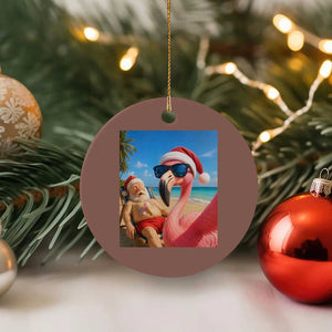 Funny Flamingo Beach Selfie Ceramic Ornament Christmas in July