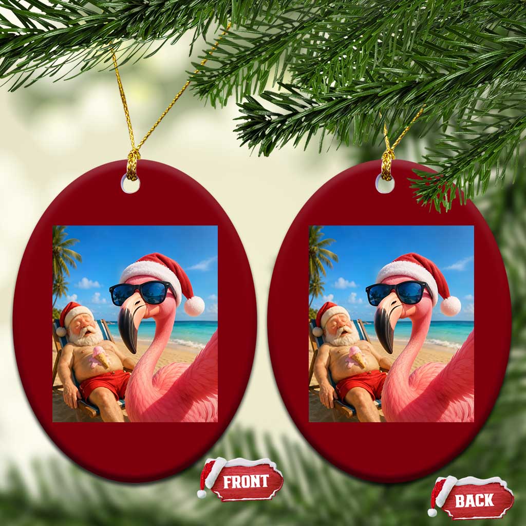 Funny Flamingo Beach Selfie Ceramic Ornament Christmas in July