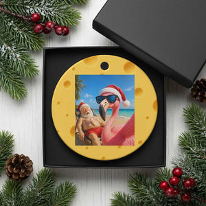 Funny Flamingo Beach Selfie Ceramic Ornament Christmas in July