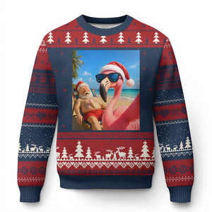 Funny Flamingo Beach Selfie Ugly Christmas Sweater Christmas in July TS14 Navy Red Print Your Wear