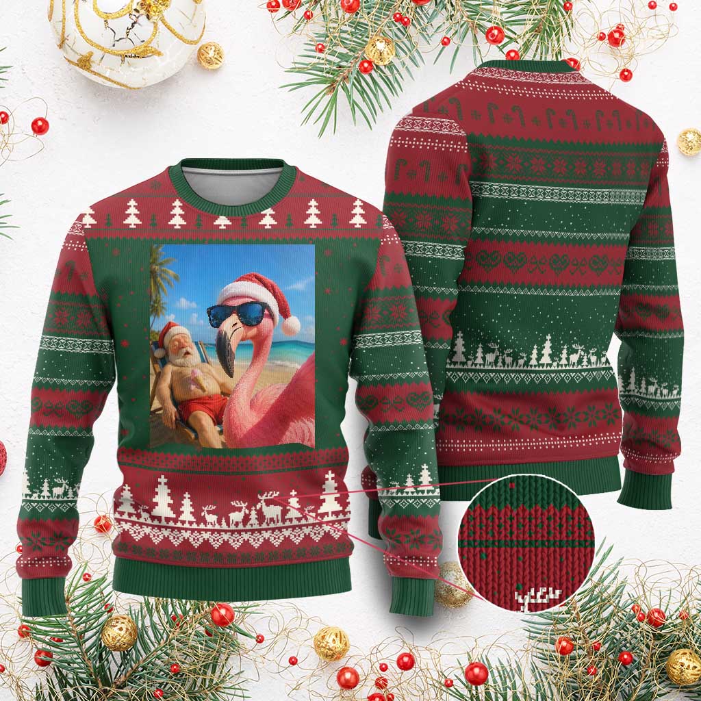 Funny Flamingo Beach Selfie Ugly Christmas Sweater Christmas in July TS14 Red Green Print Your Wear