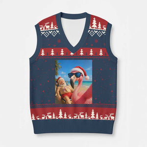 Funny Flamingo Beach Selfie V-Neck Knit Sweater Vest Christmas in July