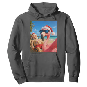 Funny Flamingo Beach Selfie Hoodie Christmas in July TS14 Dark Heather Print Your Wear
