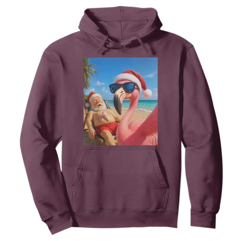 Funny Flamingo Beach Selfie Hoodie Christmas in July TS14 Maroon Print Your Wear