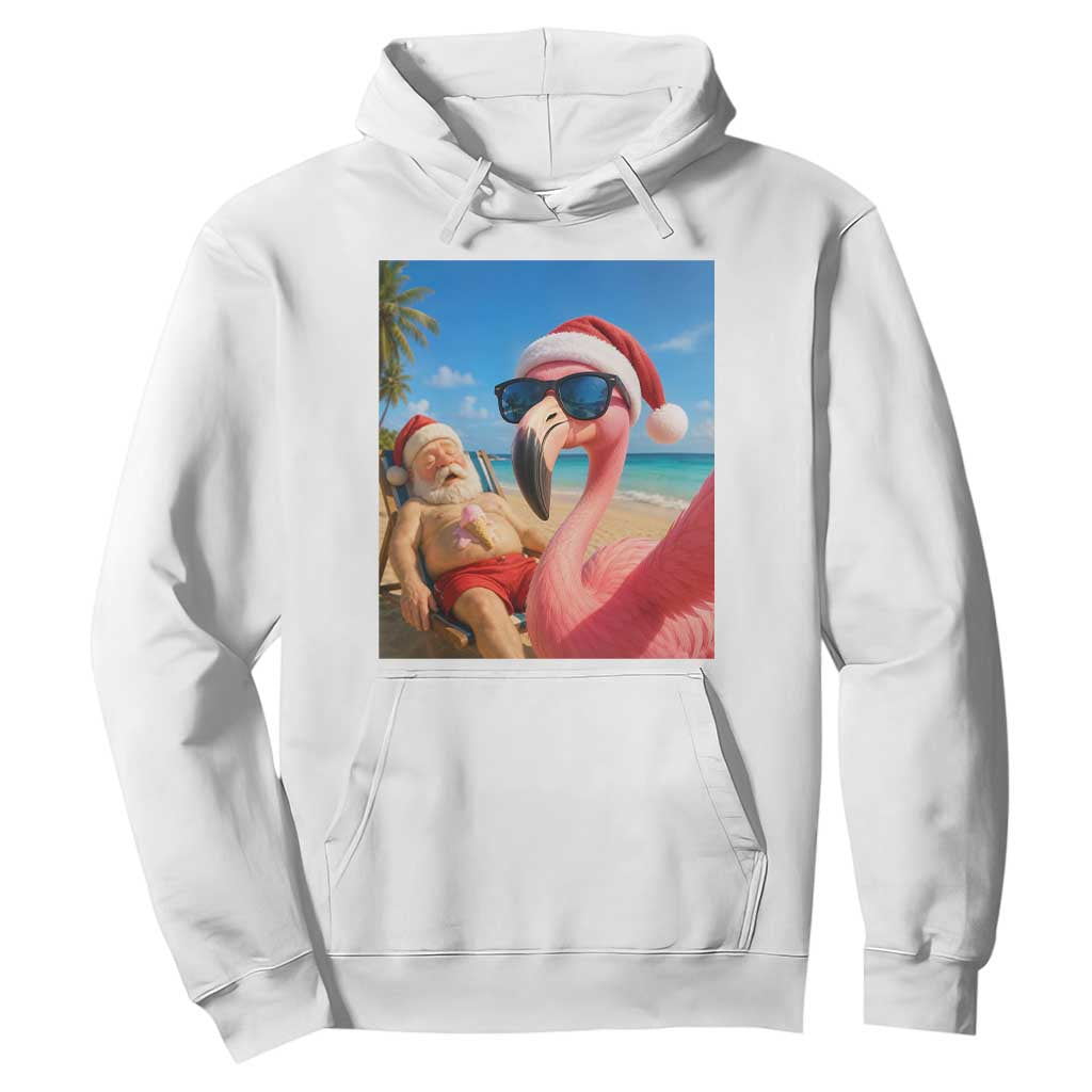 Funny Flamingo Beach Selfie Hoodie Christmas in July TS14 White Print Your Wear