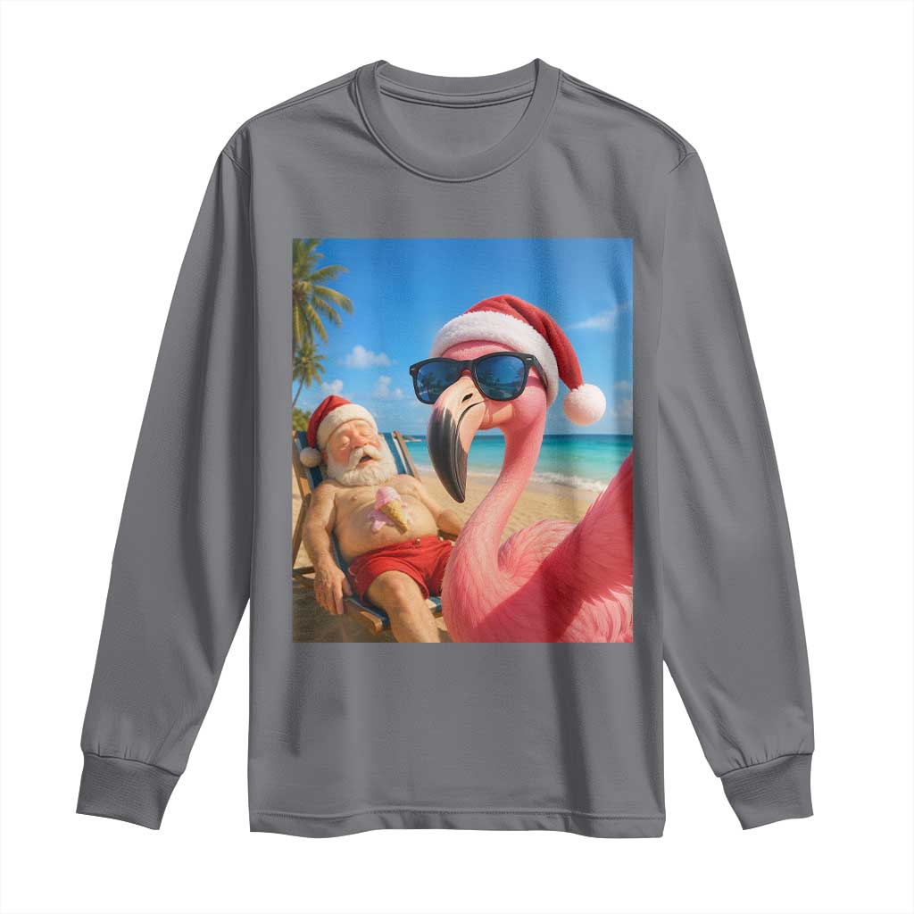 Funny Flamingo Beach Selfie Long Sleeve Shirt Christmas in July