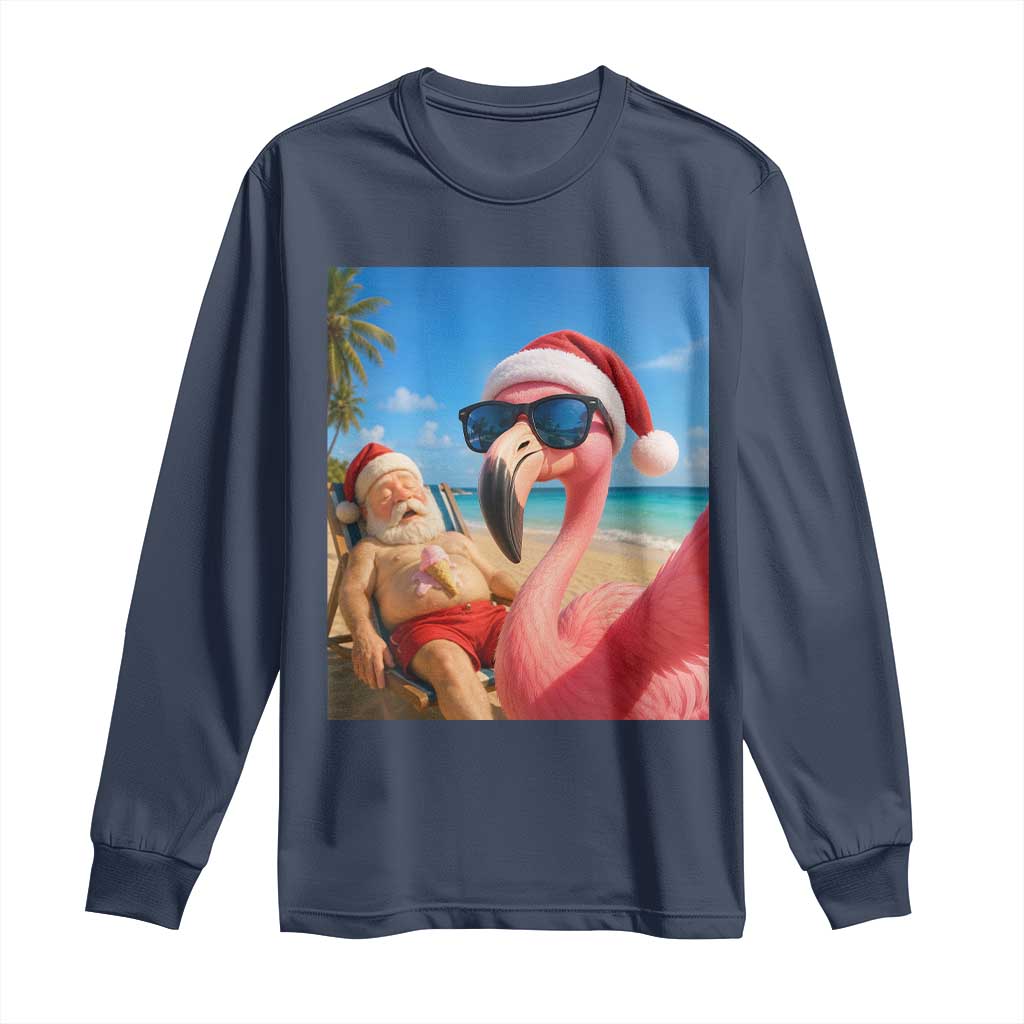 Funny Flamingo Beach Selfie Long Sleeve Shirt Christmas in July