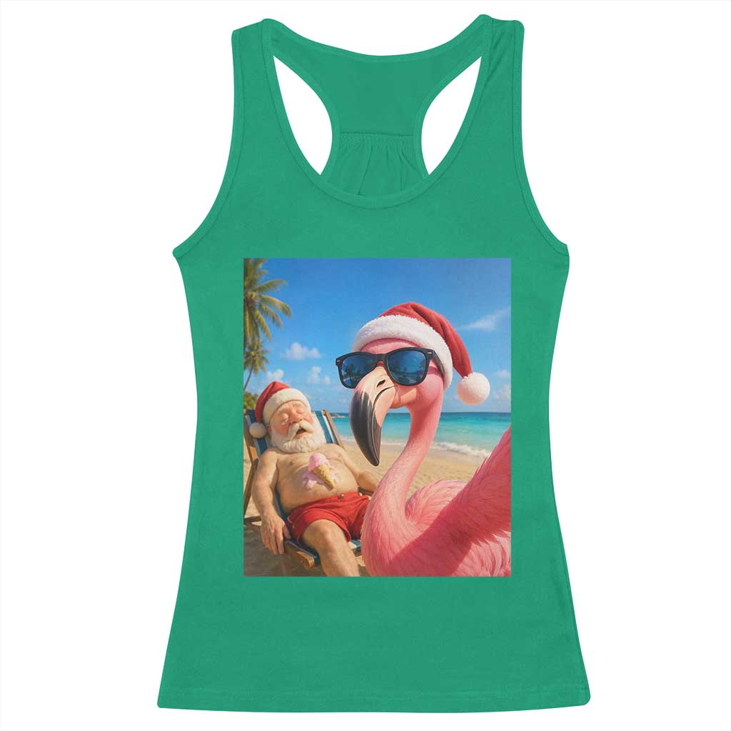 Funny Flamingo Beach Selfie Racerback Tank Top Christmas in July