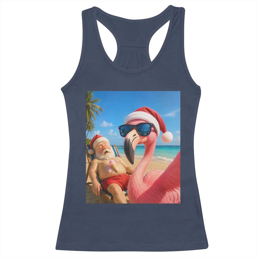 Funny Flamingo Beach Selfie Racerback Tank Top Christmas in July