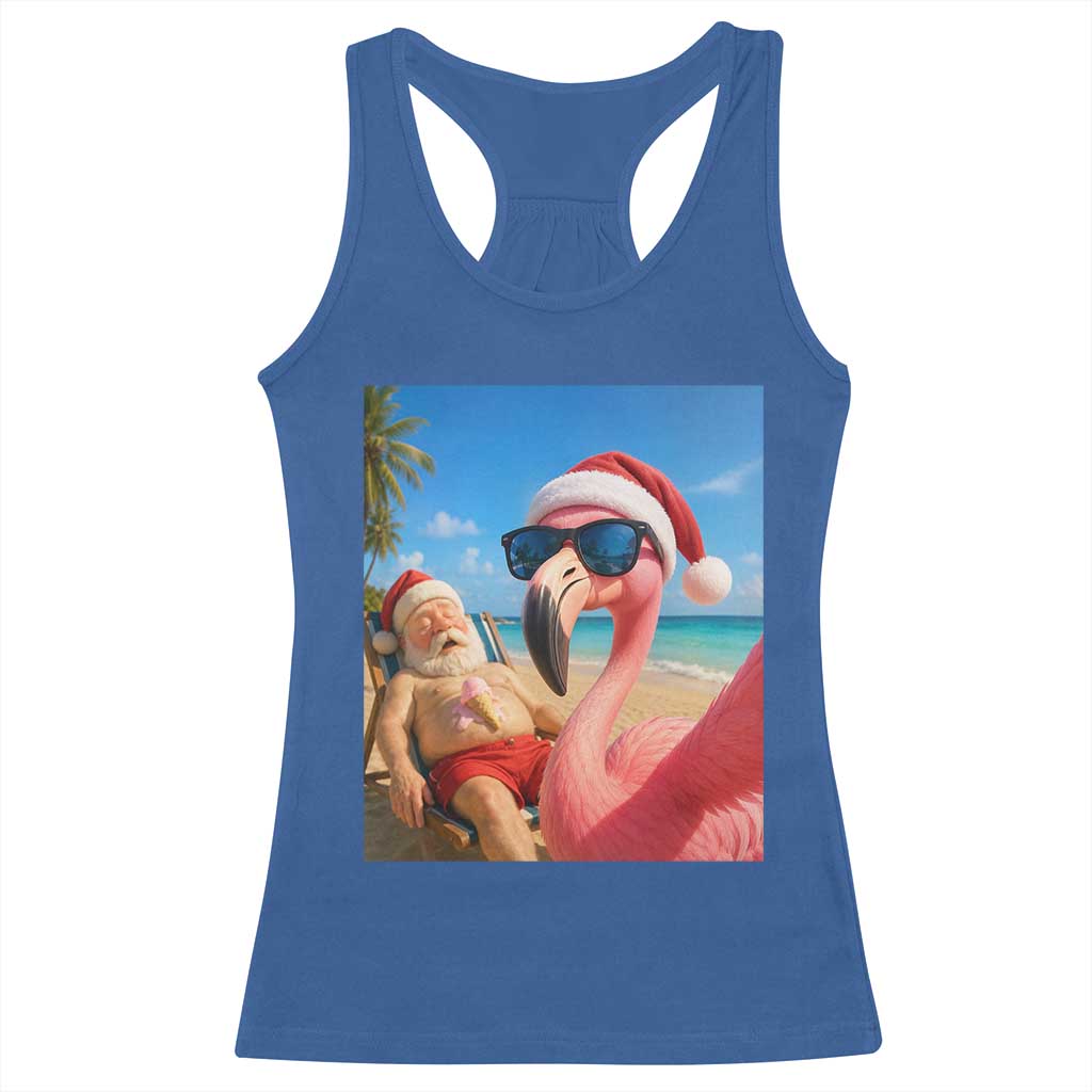 Funny Flamingo Beach Selfie Racerback Tank Top Christmas in July
