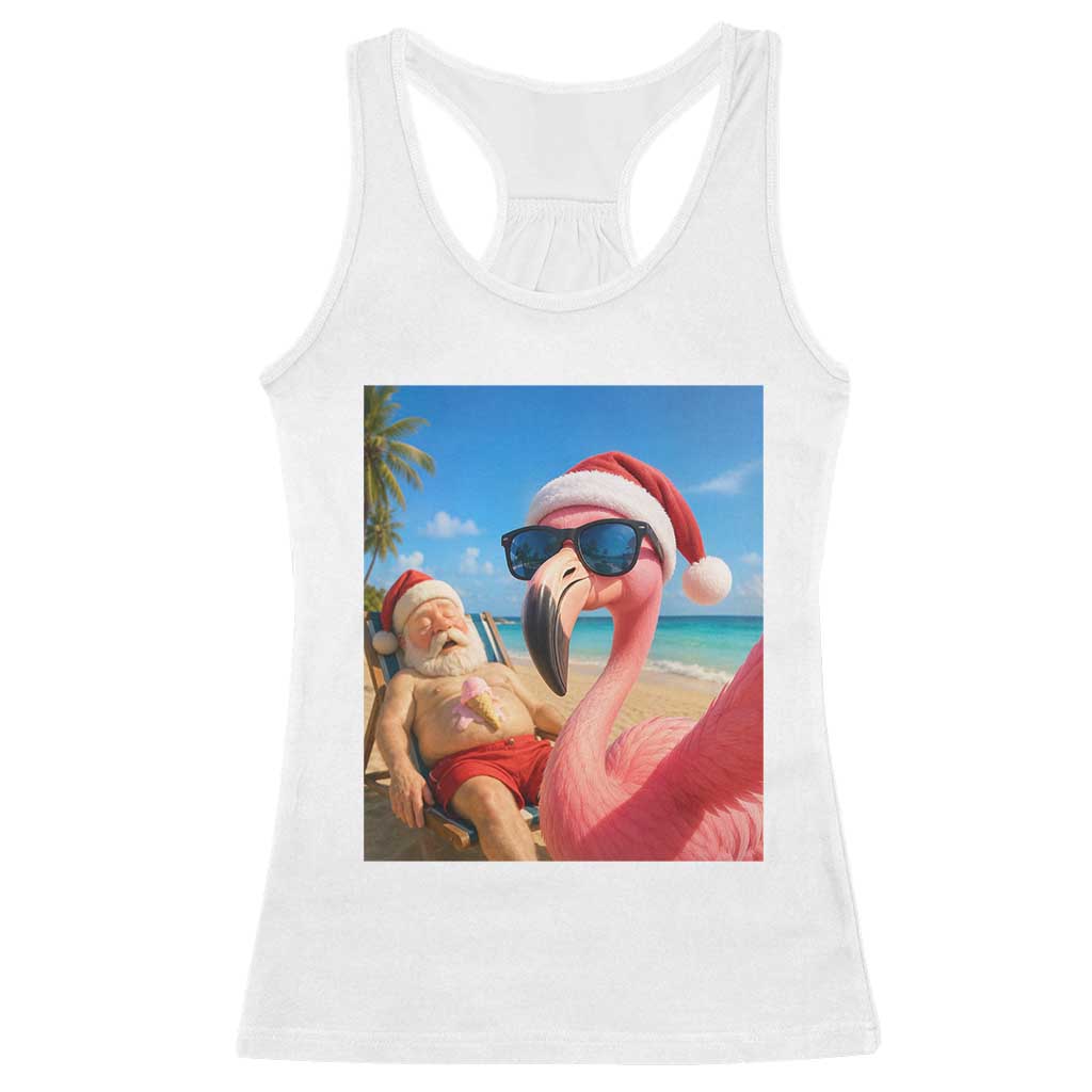 Funny Flamingo Beach Selfie Racerback Tank Top Christmas in July