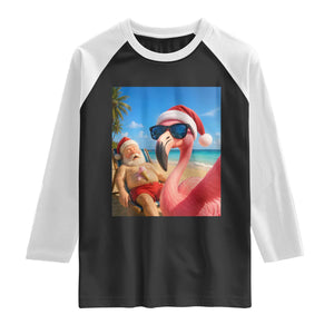 Funny Flamingo Beach Selfie Raglan Shirt Christmas in July TS14 Black White Print Your Wear