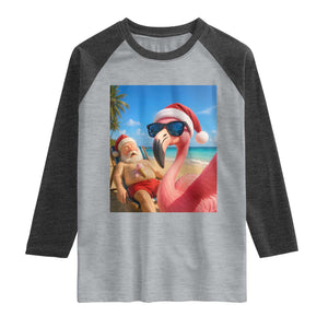 Funny Flamingo Beach Selfie Raglan Shirt Christmas in July TS14 Heather Gray Heather Charcoal Print Your Wear