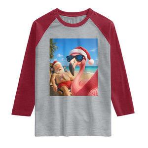 Funny Flamingo Beach Selfie Raglan Shirt Christmas in July TS14 Heather Gray Heather Red Print Your Wear