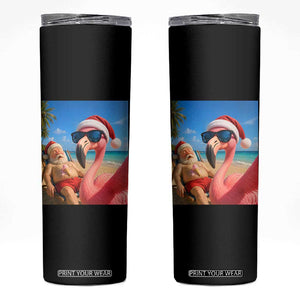 Funny Flamingo Beach Selfie Skinny Tumbler Christmas in July