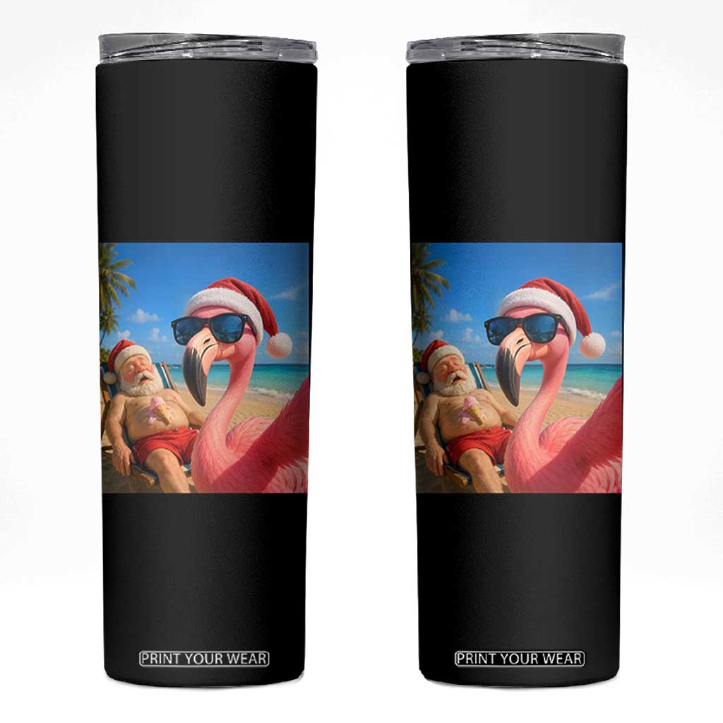 Funny Flamingo Beach Selfie Skinny Tumbler Christmas in July TS14 Black Print Your Wear