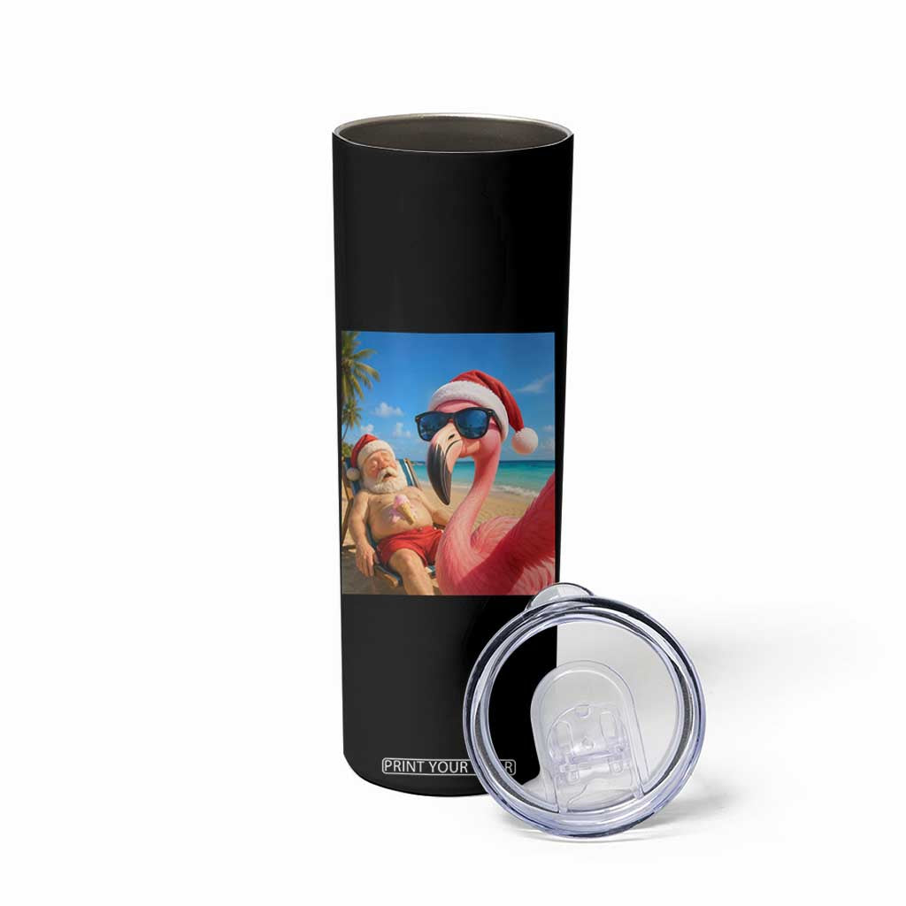 Funny Flamingo Beach Selfie Skinny Tumbler Christmas in July