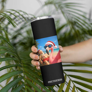 Funny Flamingo Beach Selfie Skinny Tumbler Christmas in July