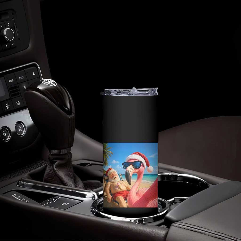 Funny Flamingo Beach Selfie Skinny Tumbler Christmas in July