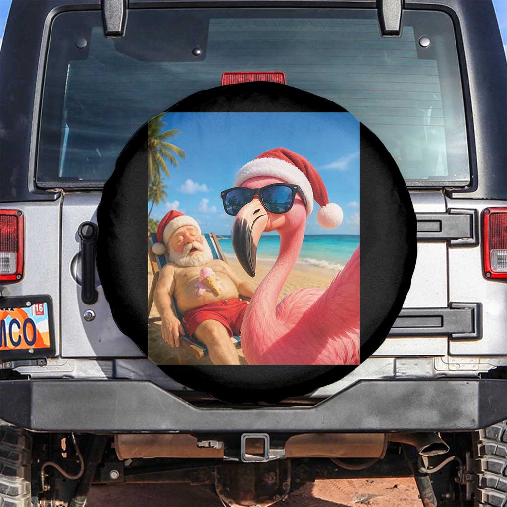 Funny Flamingo Beach Selfie Spare Tire Cover Christmas in July TS14 No hole Black Print Your Wear