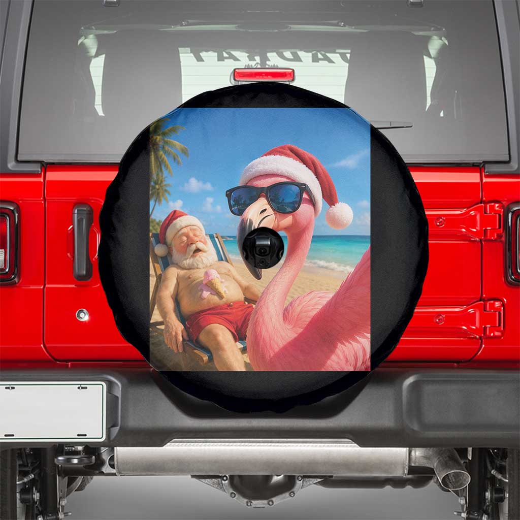 Funny Flamingo Beach Selfie Spare Tire Cover Christmas in July TS14 Black Print Your Wear