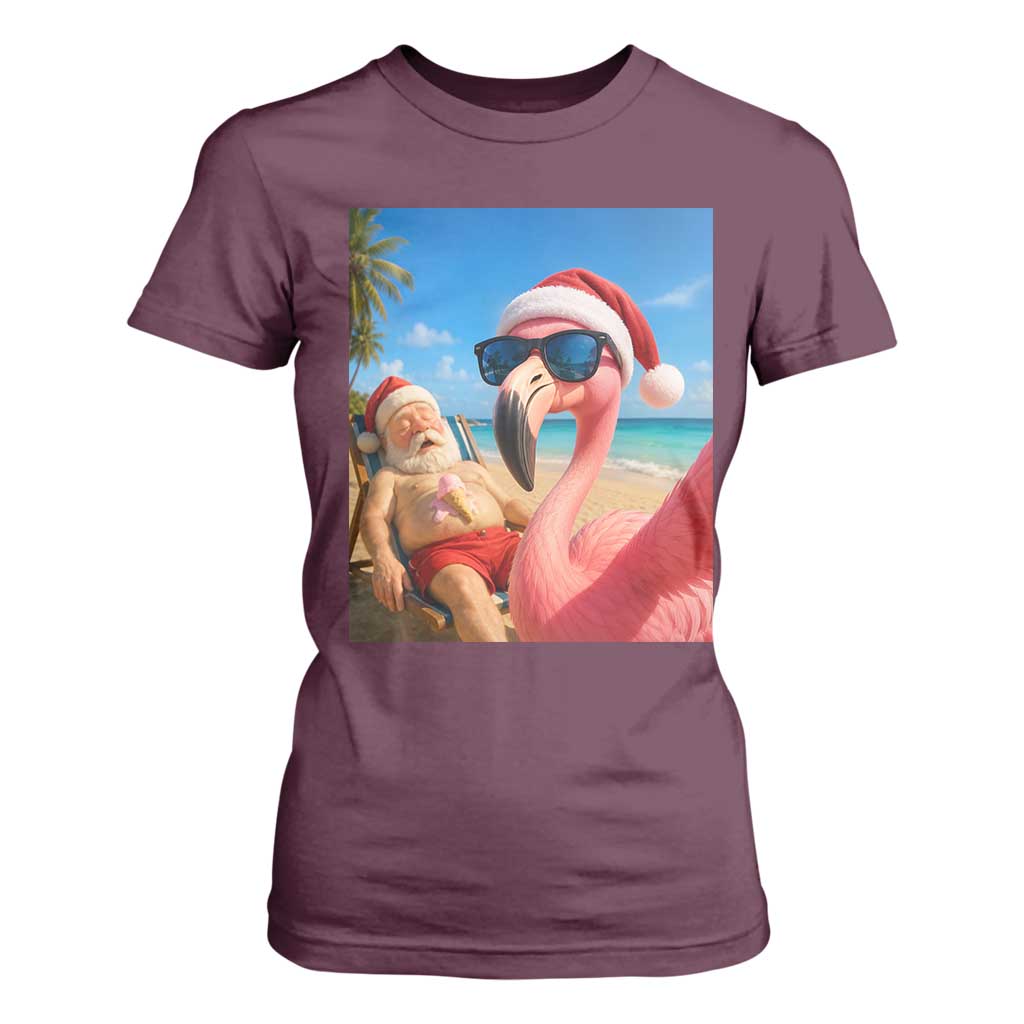 Funny Flamingo Beach Selfie T Shirt For Women Christmas in July