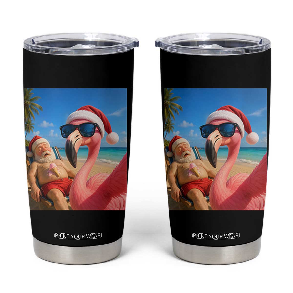 Funny Flamingo Beach Selfie Tumbler Cup Christmas in July
