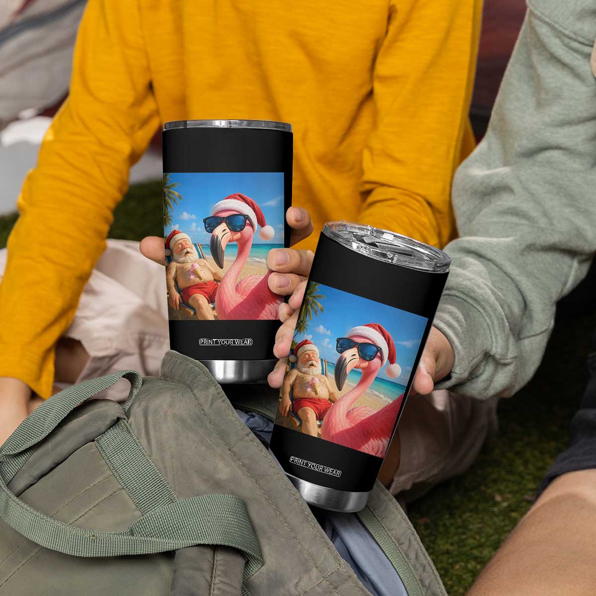 Funny Flamingo Beach Selfie Tumbler Cup Christmas in July