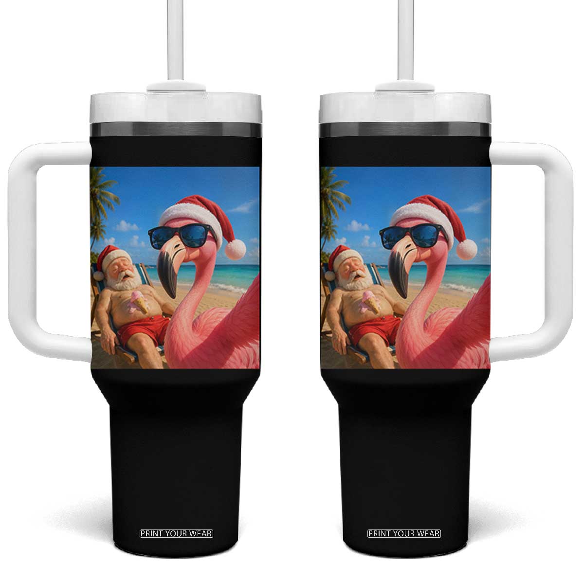 Funny Flamingo Beach Selfie Tumbler With Handle Christmas in July TS14 One Size: 40 oz Black Print Your Wear