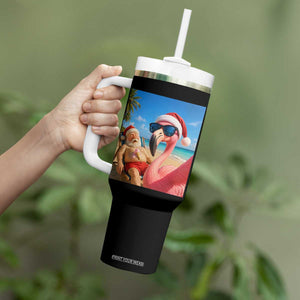 Funny Flamingo Beach Selfie Tumbler With Handle Christmas in July TS14 Print Your Wear