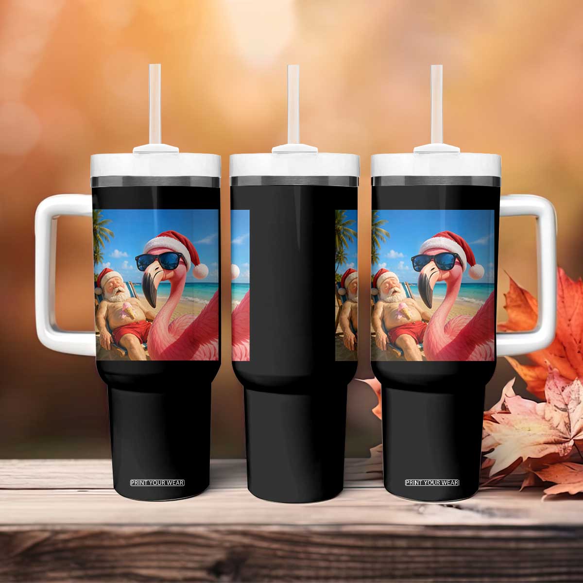 Funny Flamingo Beach Selfie Tumbler With Handle Christmas in July TS14 Print Your Wear