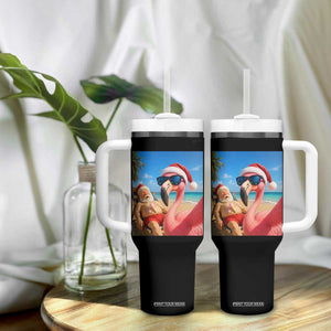 Funny Flamingo Beach Selfie Tumbler With Handle Christmas in July TS14 Print Your Wear