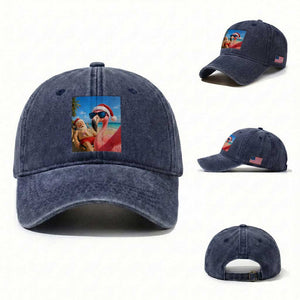 Funny Flamingo Beach Selfie Washed Cotton Baseball Cap Christmas in July