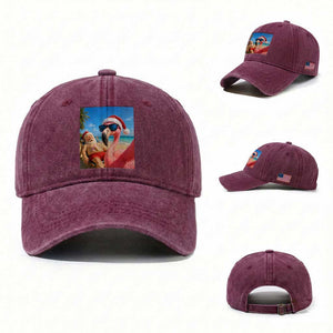 Funny Flamingo Beach Selfie Washed Cotton Baseball Cap Christmas in July