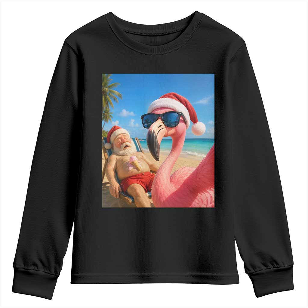 Funny Flamingo Beach Selfie Youth Sweatshirt Christmas in July TS14 Black Print Your Wear