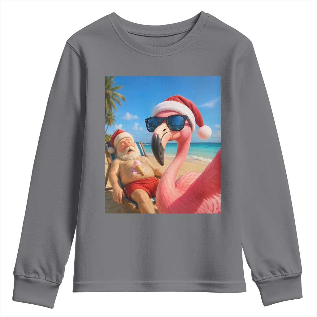 Funny Flamingo Beach Selfie Youth Sweatshirt Christmas in July