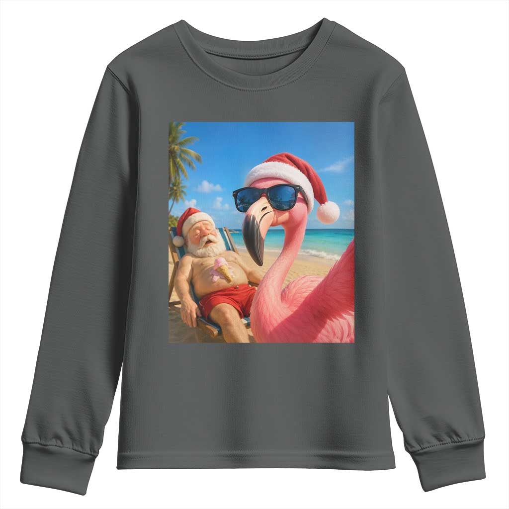 Funny Flamingo Beach Selfie Youth Sweatshirt Christmas in July