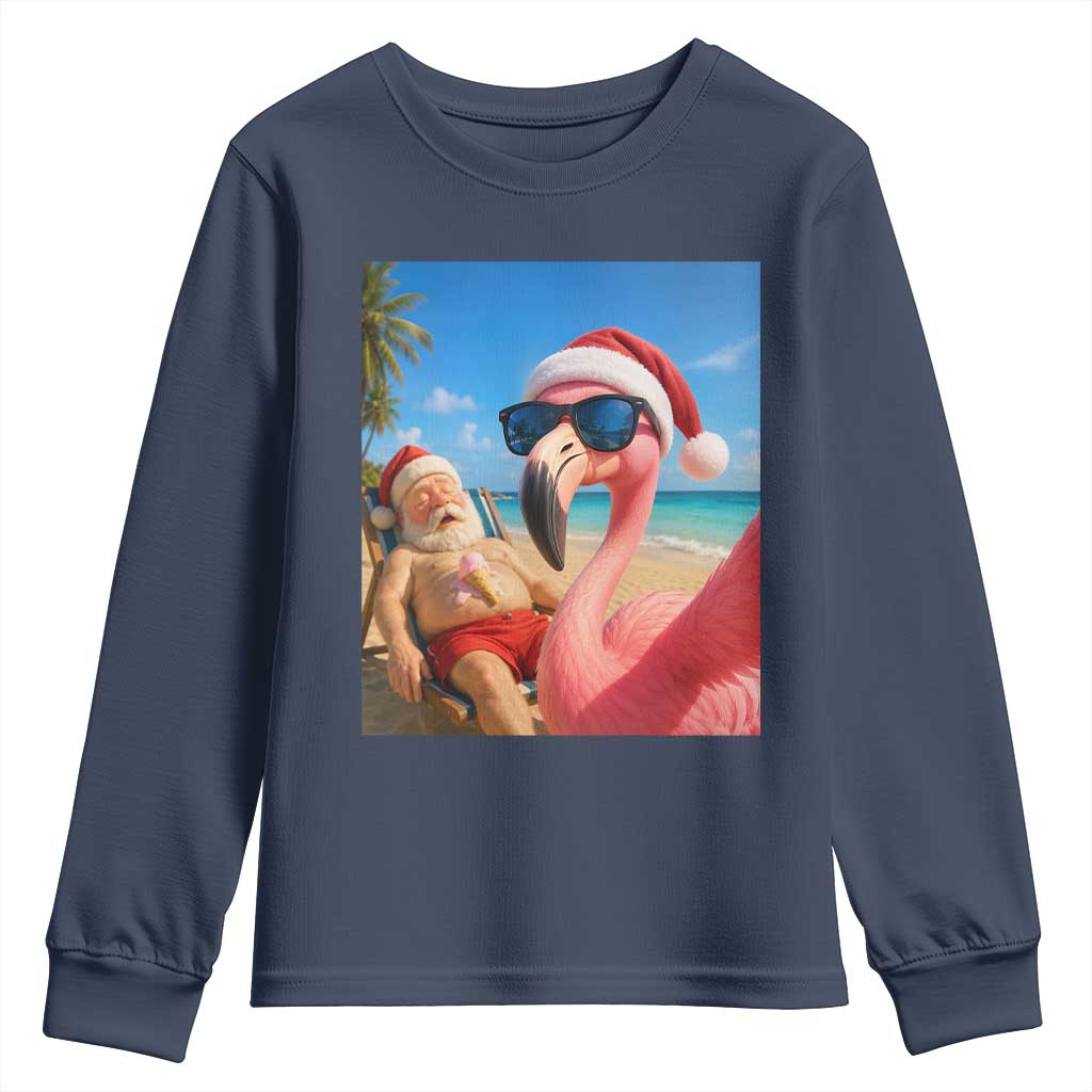 Funny Flamingo Beach Selfie Youth Sweatshirt Christmas in July