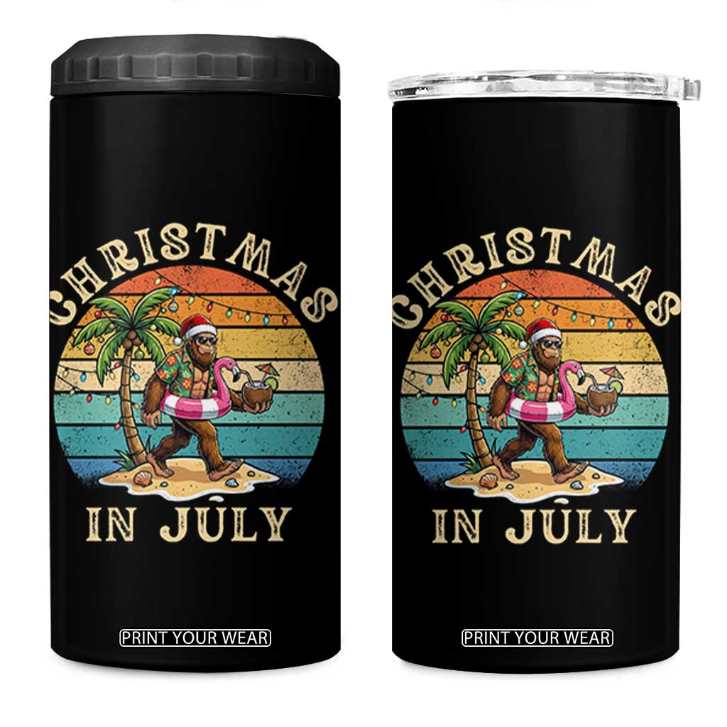 Funny Bigfoot Christmas In July Beach Vacation 4 in 1 Can Cooler Tumbler