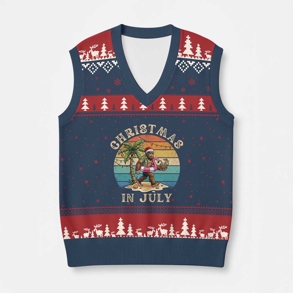 Funny Bigfoot Christmas In July Beach Vacation V-Neck Knit Sweater Vest TS14 Navy Red Print Your Wear