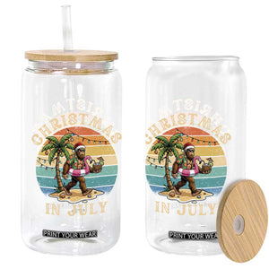 Funny Bigfoot Christmas In July Beach Vacation Glass Can