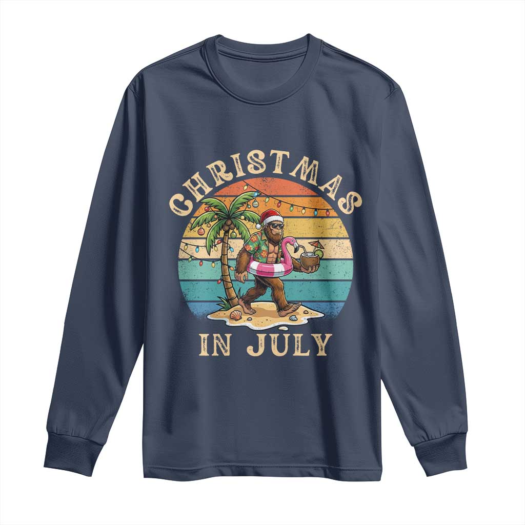Funny Bigfoot Christmas In July Beach Vacation Long Sleeve Shirt