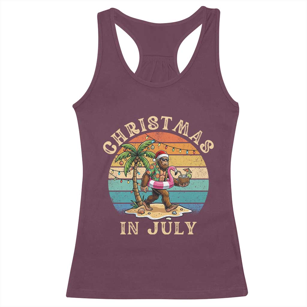 Funny Bigfoot Christmas In July Beach Vacation Racerback Tank Top