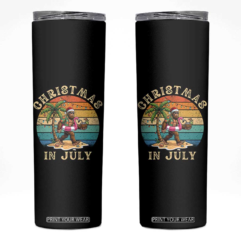 Funny Bigfoot Christmas In July Beach Vacation Skinny Tumbler