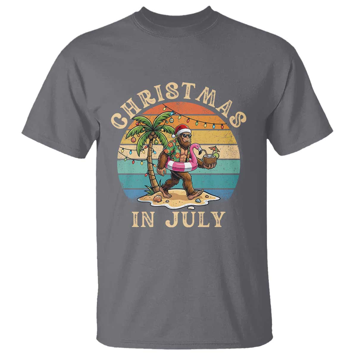 Funny Bigfoot Christmas In July Beach Vacation T Shirt