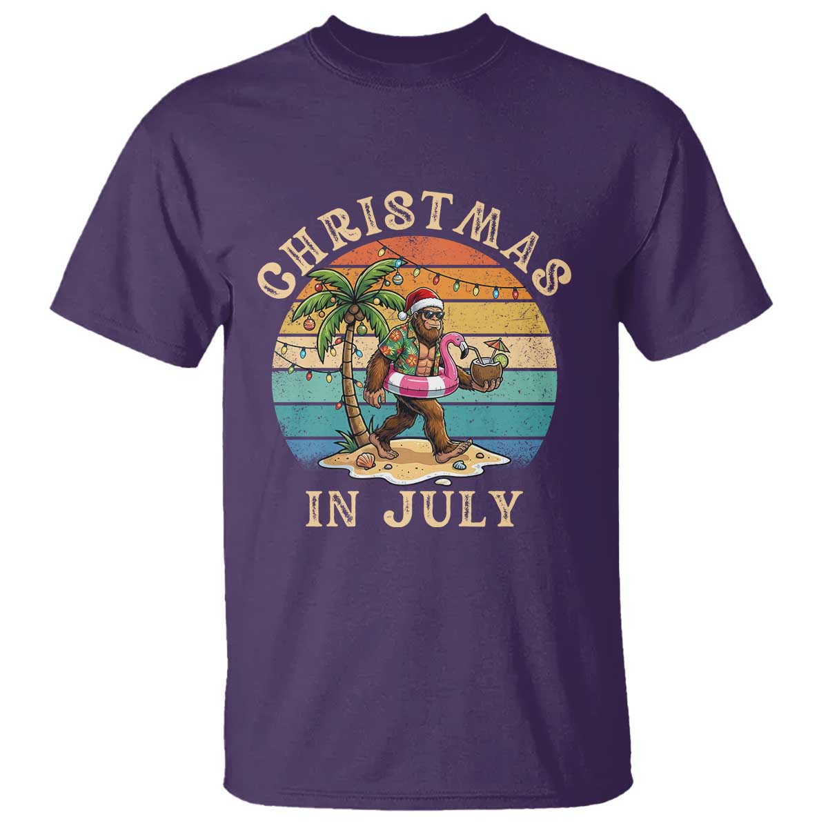Funny Bigfoot Christmas In July Beach Vacation T Shirt