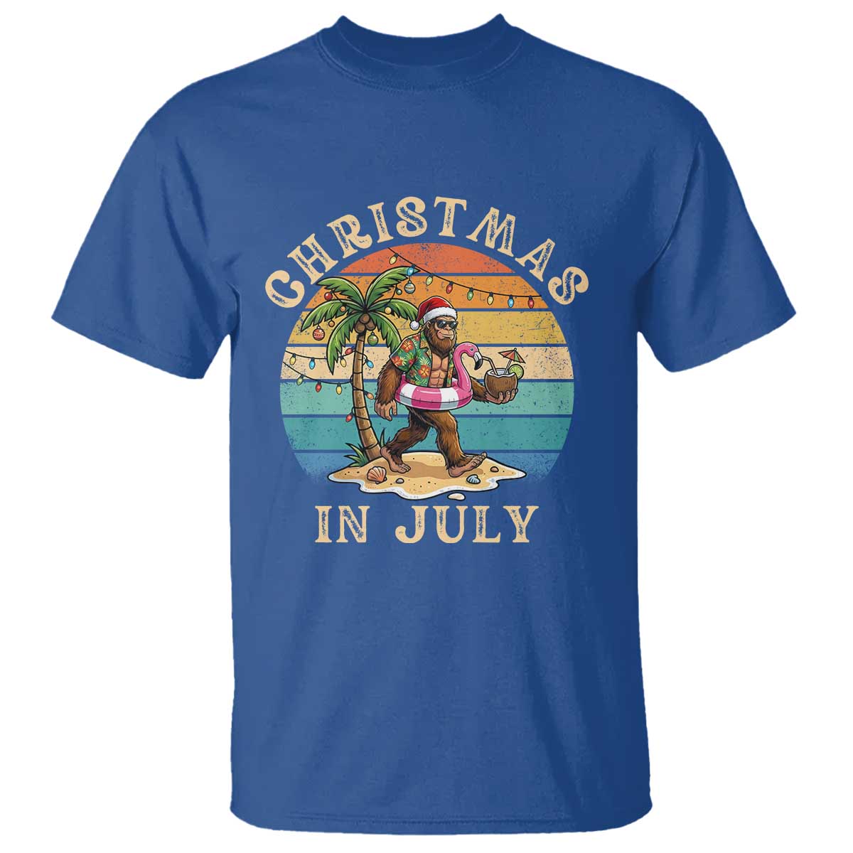 Funny Bigfoot Christmas In July Beach Vacation T Shirt