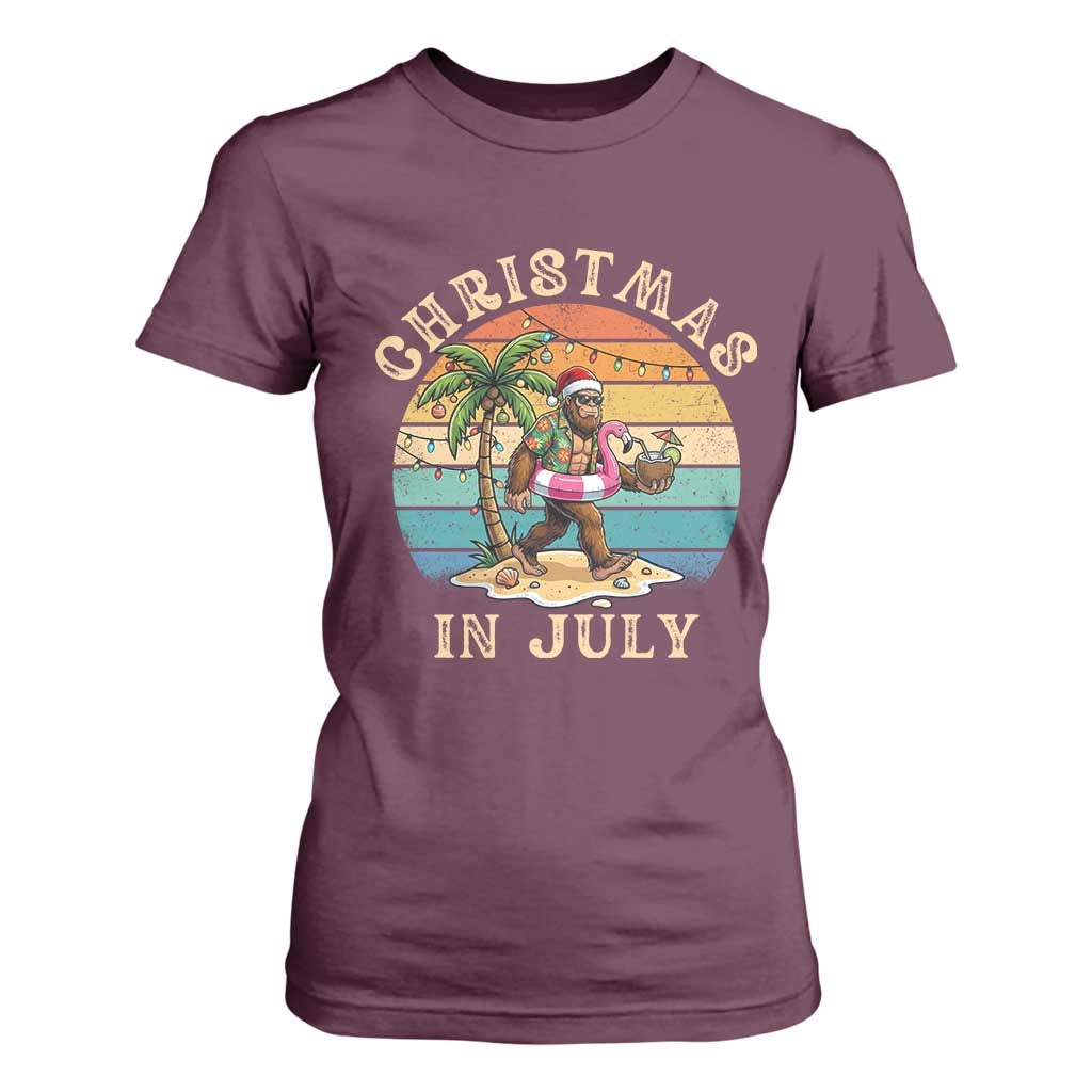 Funny Bigfoot Christmas In July Beach Vacation T Shirt For Women